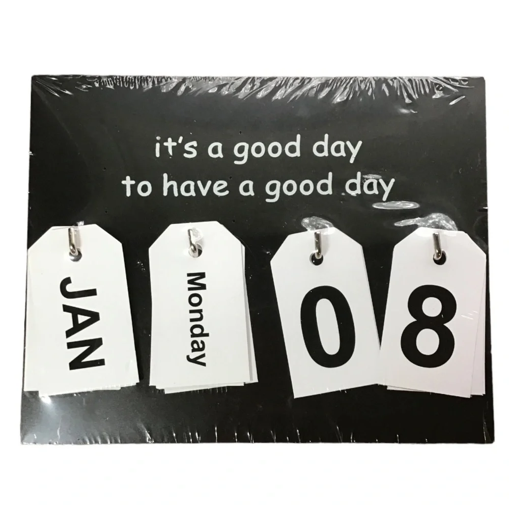 NWT Black Wood Perpetual Desk / Wall Calendar it's a good day to have a good day